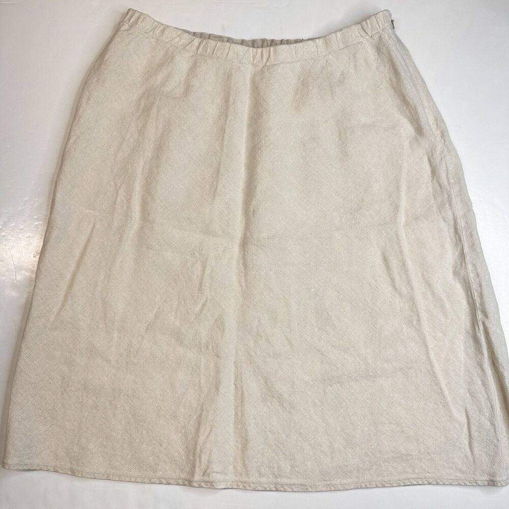 Linen Skirt Lands End Womens 18W A-Line Neutral Beige Side Zip Plus Size
